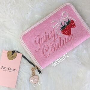 Juicy Couture Y2K Pink Strawberry Embroidered Wallet with Rhinestone Design 🍓